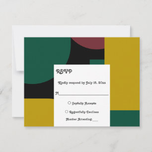 Cartão RSVP Casamento Dourado com Abstrato preto verde moderno