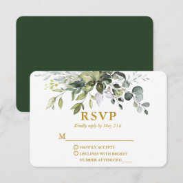 Cartão RSVP Casamento Dourado com Aquarela Elegante Moderno
