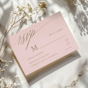 Cartão RSVP Casamento Dourado com Caligrafia Simples, Rosa e F