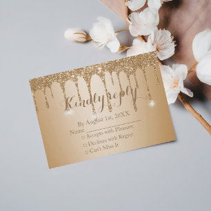 Cartão RSVP Casamento Dourado com Champagne Beige