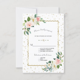 Cartão RSVP Casamento Dourado Com Lente-Lama Elegante Flores