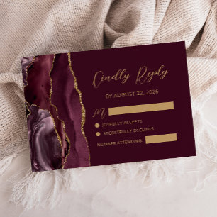 Cartão RSVP Casamento Dourado com Script de Caligrafia de Agat