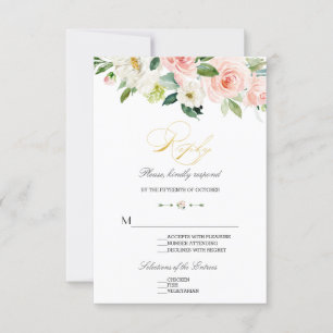 Cartão RSVP Casamento Dourado das Flores de Água Elegante