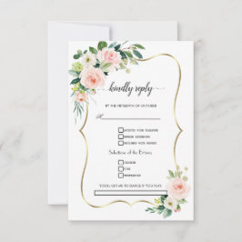 Cartão RSVP Casamento Dourado das Flores de Marfim com Blush W
