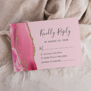 Cartão RSVP Casamento Dourado de Agata Rosa Moderno Pastel