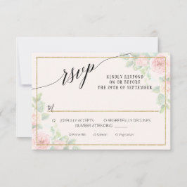 Cartão RSVP Casamento Dourado de Aquarela com Script Floral El