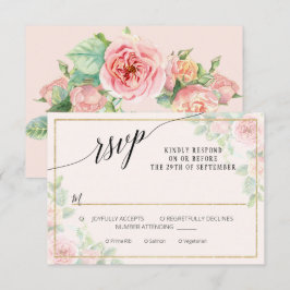 Cartão RSVP Casamento Dourado de Aquarela com Script Floral El