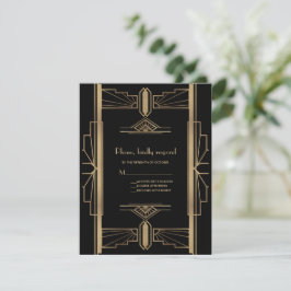 Cartão RSVP Casamento Dourado de Arte Negra de Arte Negra de 2