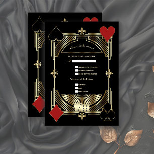 Cartão RSVP Casamento Dourado de Arte Negra Deco Roaring 20