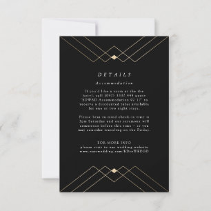 Cartão RSVP Casamento Dourado de Deco Gatsby Preto Diamante