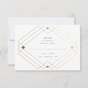 Cartão RSVP Casamento Dourado de Deco Gatsby Preto Diamante