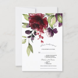 Cartão RSVP Casamento Dourado de Flores de Blush com Borgonha