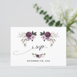 Cartão RSVP Casamento Dourado de Flores Púrpuras Rosa Delicada