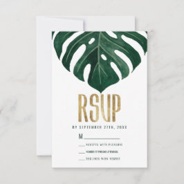 Cartão RSVP Casamento Dourado de folha de queijo suíço tropica