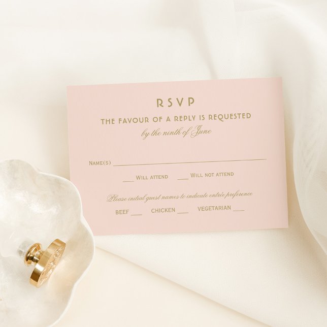 Cartão RSVP Casamento Dourado de Glamor de Blush Elegante (Criador carregado)