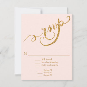 Cartão RSVP Casamento Dourado de Literatura Elegante