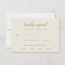 Cartão RSVP Casamento Dourado de marfim neutro para refeições