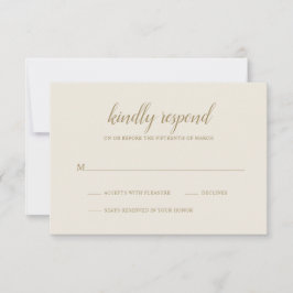 Cartão RSVP Casamento Dourado de marfim simples e neutro