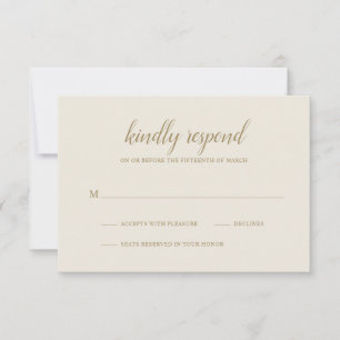 Cartão RSVP Casamento Dourado de marfim simples e neutro
