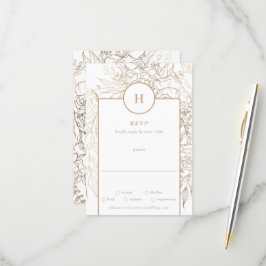 Cartão RSVP Casamento Dourado de Monograma e Verruga Premium