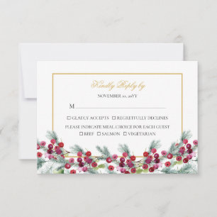 Cartão RSVP Casamento Dourado de Natal Ava Elegante Red