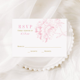 Cartão RSVP Casamento Dourado de Penas Florais e Rosa Elegante