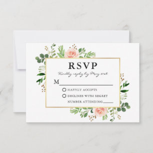 Cartão RSVP Casamento Dourado de Rosas Rosa de Moldura