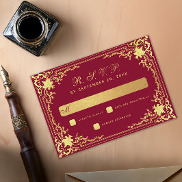 Cartão RSVP Casamento Dourado de Script Vintage Elegante Faux 