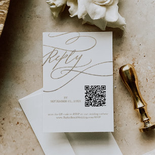 Cartão RSVP Casamento Dourado do Código QR da Caligrafia Român
