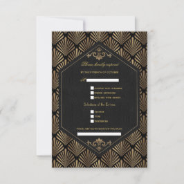 Cartão RSVP Casamento Dourado do Excelente Negro Gatsby do Roy