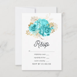 Cartão RSVP Casamento Dourado e Azul Aqua