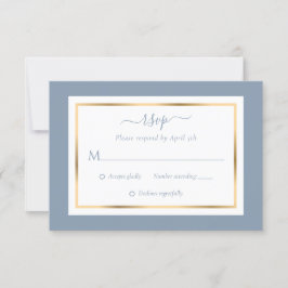 Cartão RSVP Casamento Dourado e Azul Elegante