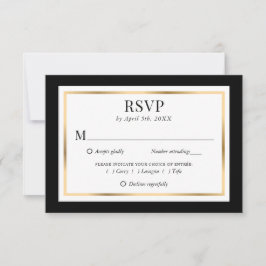Cartão RSVP Casamento Dourado e branco negro elegante