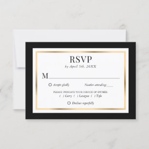 Cartão RSVP Casamento Dourado e branco negro elegante