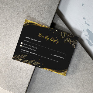 Cartão RSVP Casamento Dourado e  de Luxo