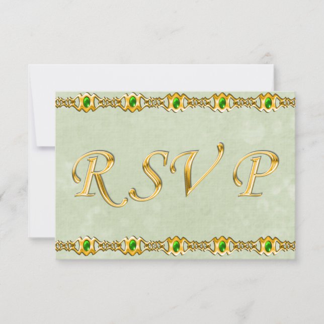 Cartão RSVP Casamento Dourado e Emerald Jewel (Frente)
