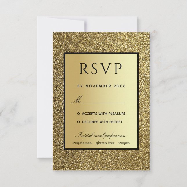 Cartão RSVP Casamento Dourado e Negro (Frente)