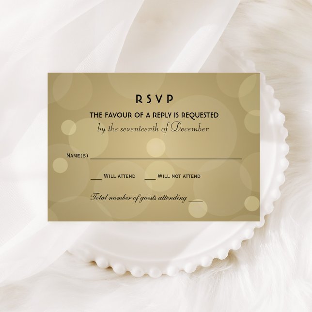 Cartão RSVP Casamento Dourado e Negro do Champanhe Elegante (Criador carregado)