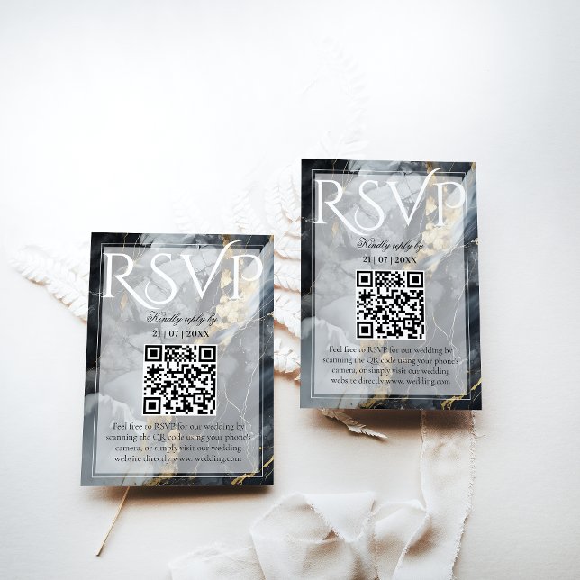 Cartão RSVP Casamento Dourado e negro elegante moderno (Criador carregado)