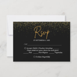 Cartão RSVP Casamento Dourado e negro legante