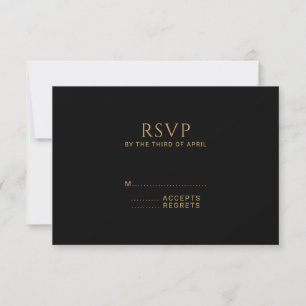 Cartão RSVP Casamento Dourado e negro minimalista