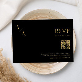 Cartão RSVP Casamento Dourado e Negro Moderno Elegante