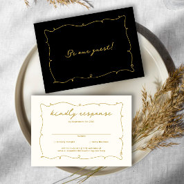 Cartão RSVP Casamento Dourado e negro primitivo Elegante Vinta