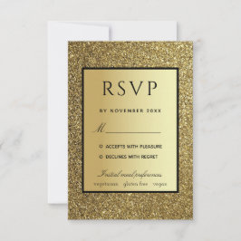Cartão RSVP Casamento Dourado e Preto