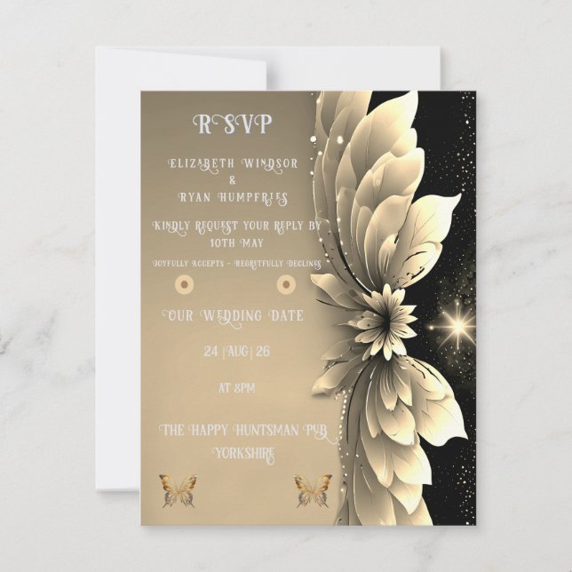 Cartão RSVP Casamento Dourado elegante (Frente)
