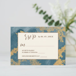 Cartão RSVP Casamento Dourado Elegante Abstrato de Watercolor