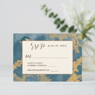 Cartão RSVP Casamento Dourado Elegante Abstrato de Watercolor