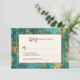 Cartão RSVP Casamento Dourado Elegante Abstrato de Watercolor