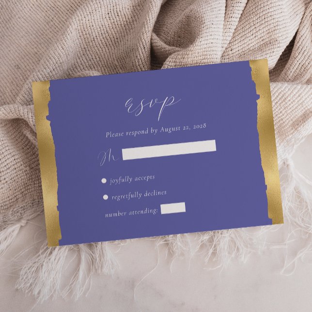 Cartão RSVP Casamento Dourado Elegante de Borda Esturpada (Criador carregado)