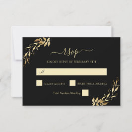 Cartão RSVP Casamento Dourado Elegante de Folhagem Eucalyptus